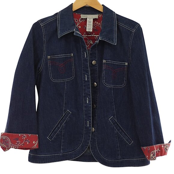 Sag Harbor Blue Denim Jacket Sz 10 Paisley Lining Western Rodeo Cowgirl Y2K - Picture 1 of 6